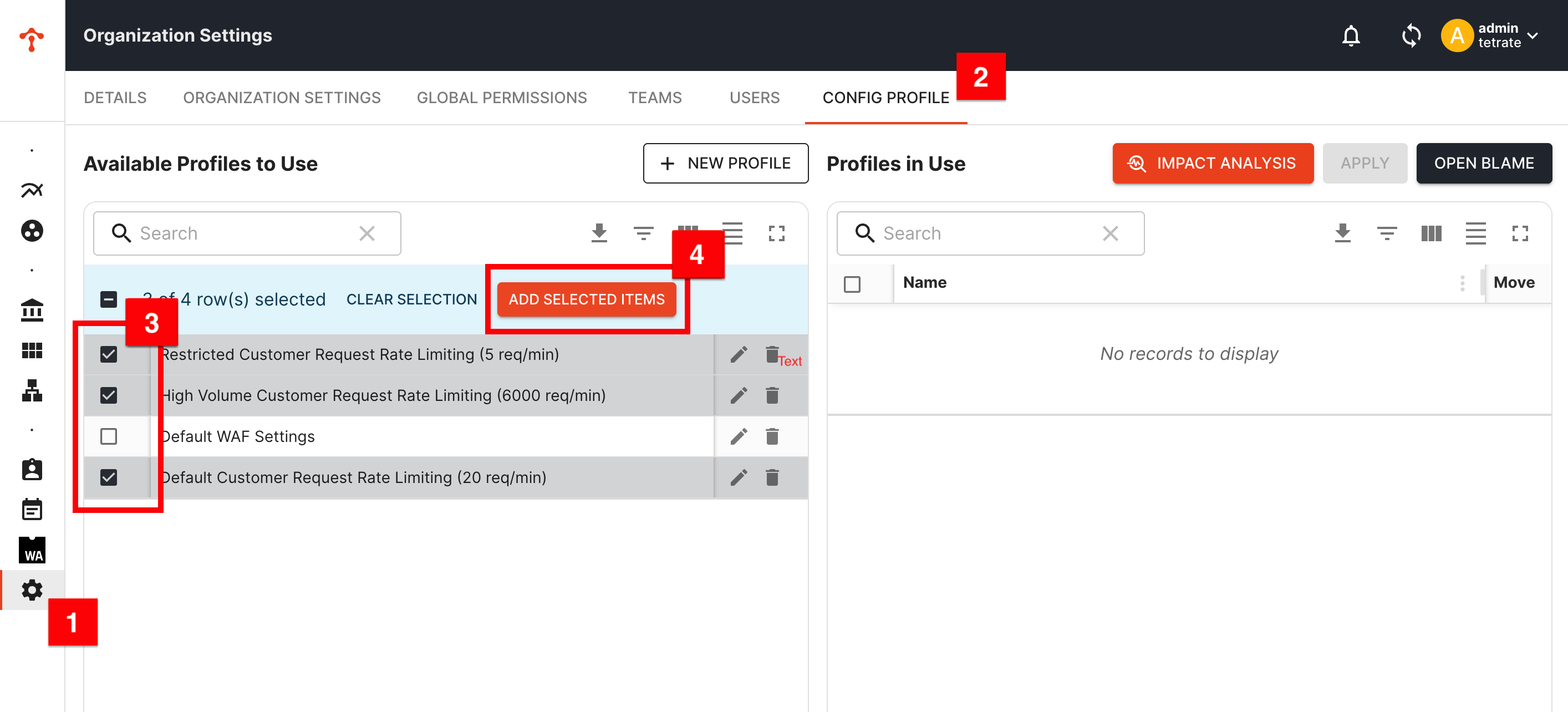 Selecting available profiles for attaching