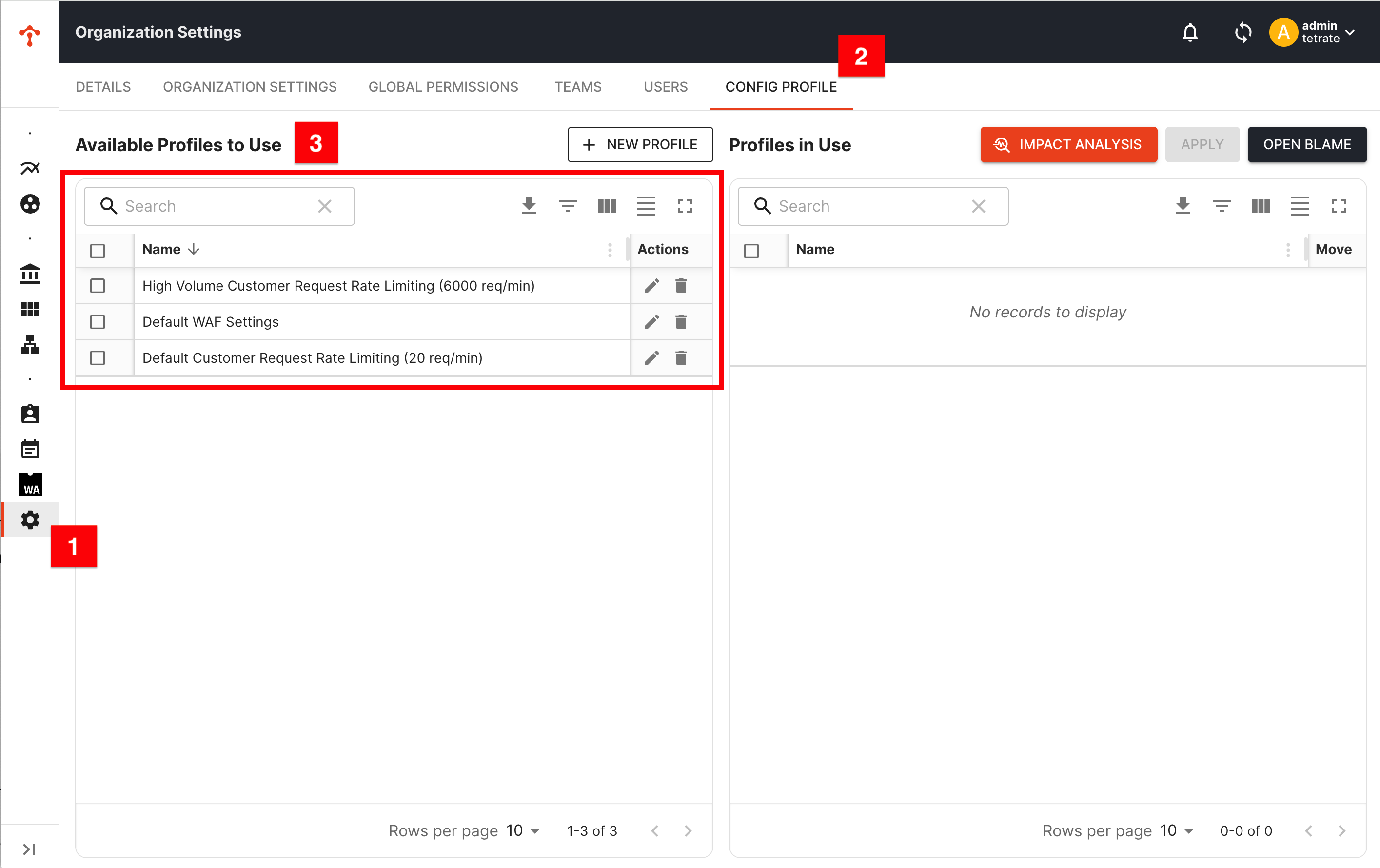 Example of available configuration profiles.