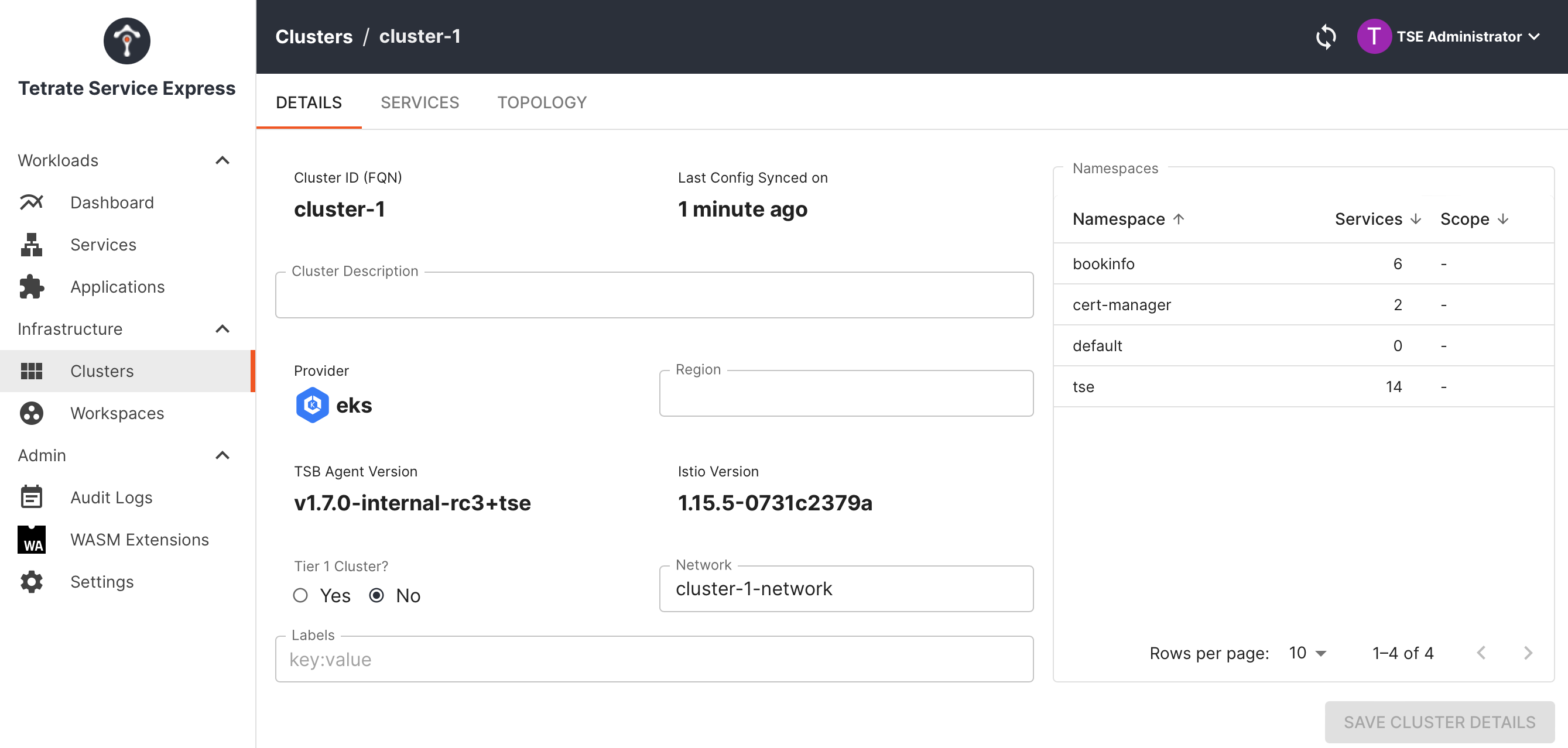 Tetrate Cluster Configuration: label the cluster network