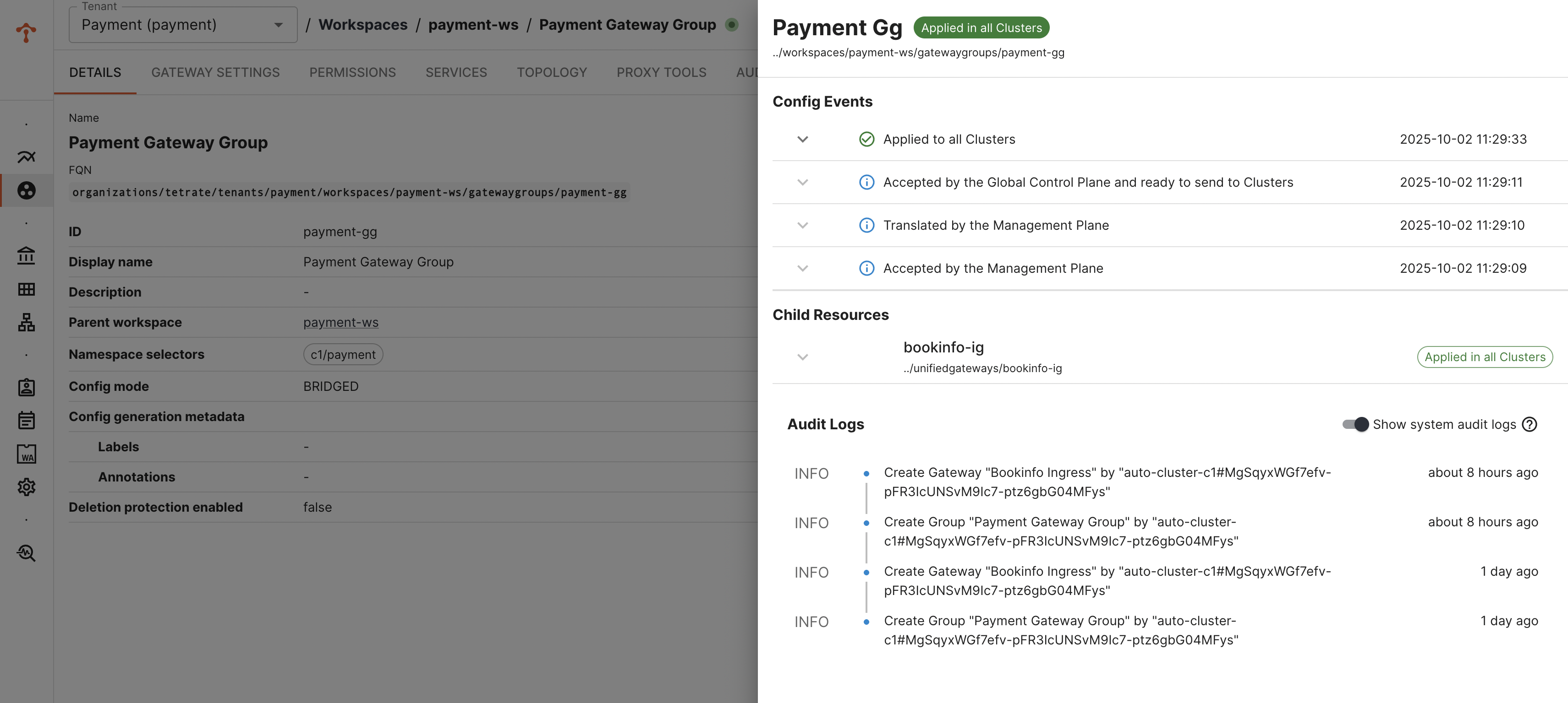 Unified Gateway Config Status
