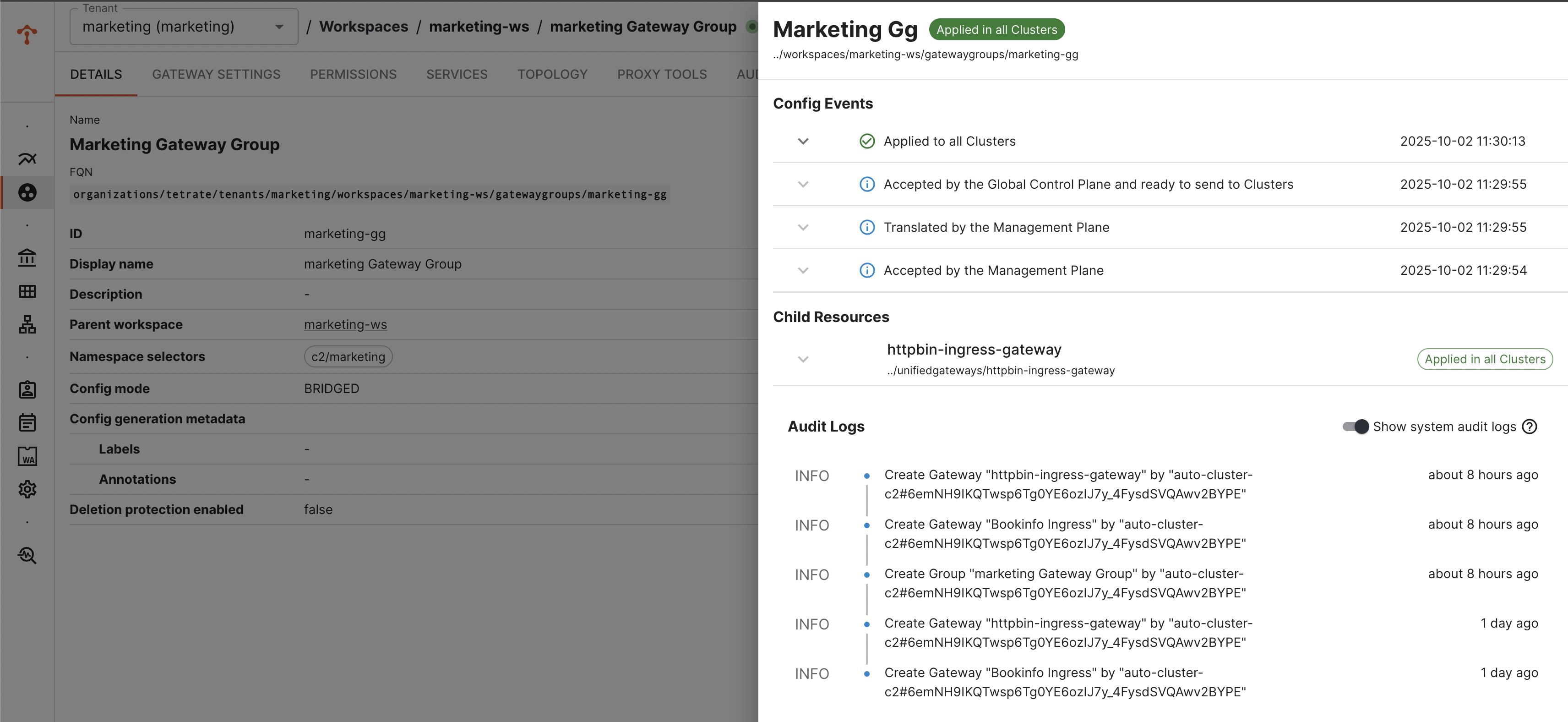 Unified Gateway Config Status