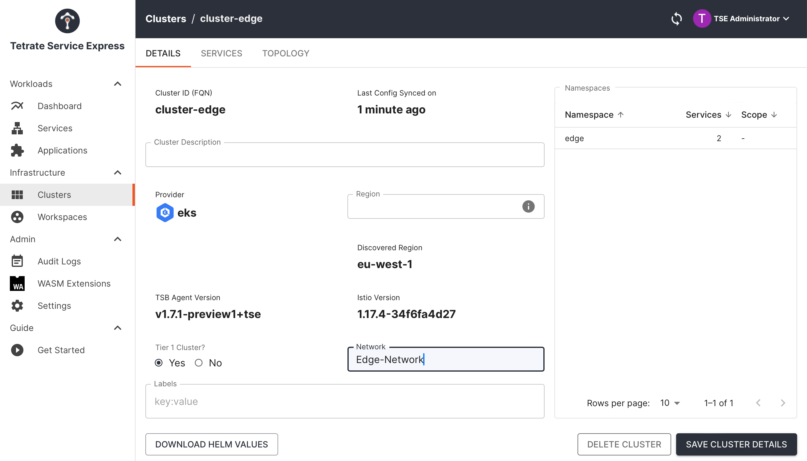 Assign cluster-edge to the Network Edge-Network