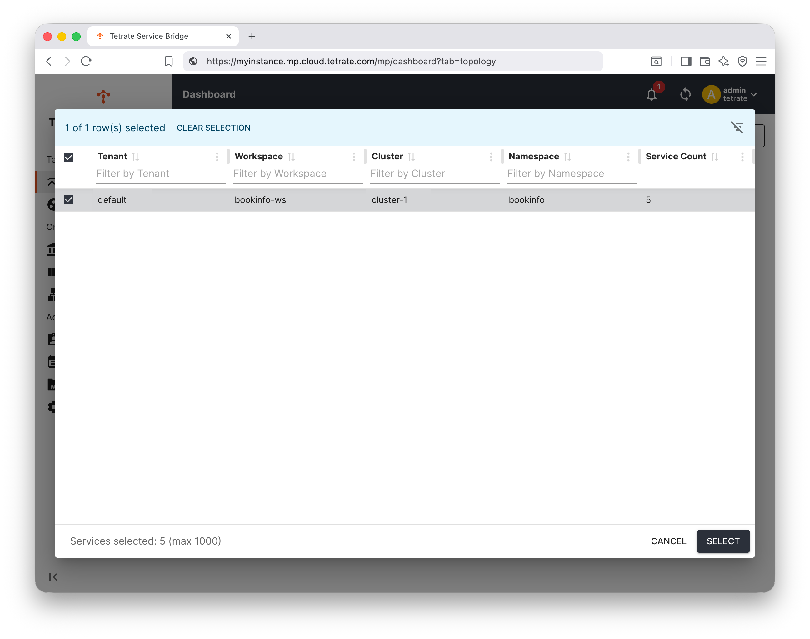 Select Clusters-Namespaces
