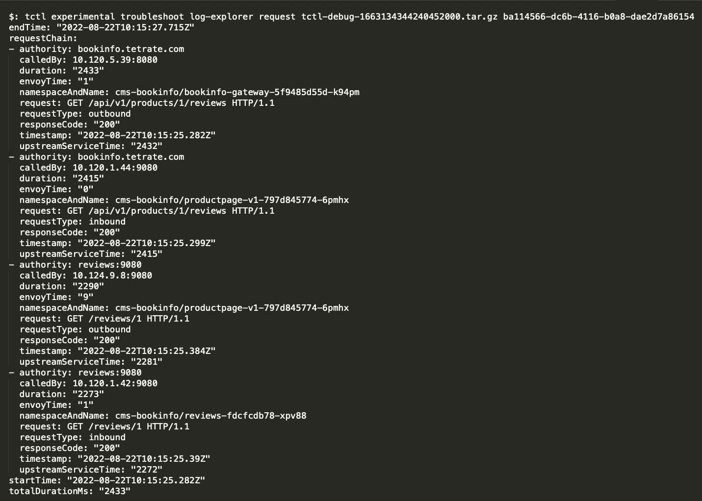 tctl troubleshoot log-explorer request
